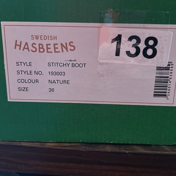 Swedish Hasbeens Stitchy Leather Ankle Boot Wood Clog Midsole NEW EU 36 US 6 - Picture 10 of 10